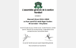 Assemblée générale de la section handball : mercredi 18 Juin 
