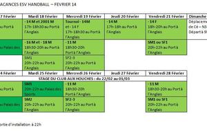 Planning des vacances de Février