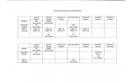 ACTIVITES VACANCES TOUSSAINT 2015