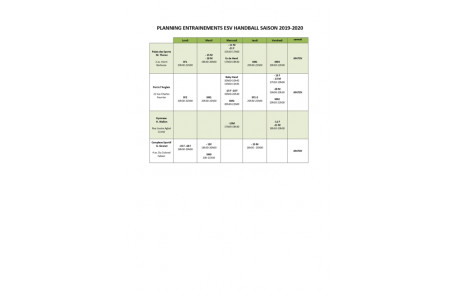 Planning des entraînements 2019-2020